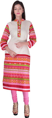 

Kyaara Women' Printed Straight Kurta(White, Pink, Off-white