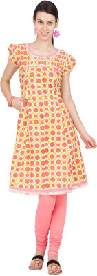 Souchii Women Floral Print A-line Kurta(Pink, Yellow) Souchii Women Floral Print A-line Kurta(Pink, Yellow)