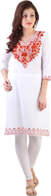 

Libas Women' Embroidered Straight Kurta(White, Red, Red;white