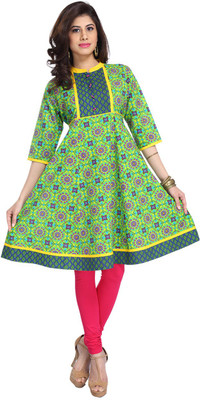 

Enah Women' Printed Flared Kurta(Green