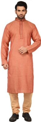 

Rene Men's Embroidered Straight Kurta(Orange)