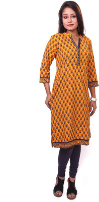 Indibelle Women's Embroidered Straight Kurta(Orange
