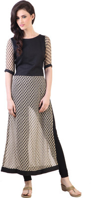 

Libas Women's Printed Straight Kurta(Beige, Black