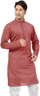 

Sai Chikan Men's Solid Straight Kurta(Red, Carrot red