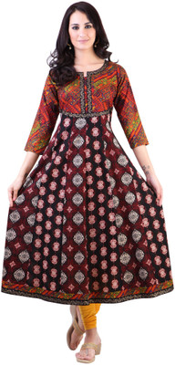 

Libas Women' Printed Anarkali Kurta(Black, Maroon