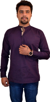Nation Polo Club Men Solid Straight Kurta(Purple)