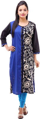 

Kyaara Women's Printed Straight Kurta(Blue, Black;navy