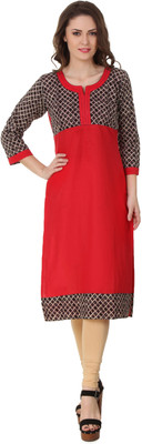

Zuri Women's Printed Straight Kurta(Black, Red