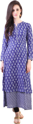 

Libas Women' Printed A-line Kurta(Blue