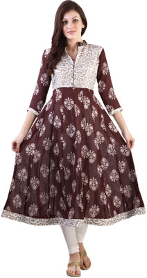 

Libas Women's Printed Anarkali Kurta(Brown)