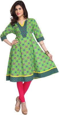 

Enah Women's Printed Anarkali Kurta(Green)