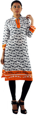 

Zuri Women's Animal Print Straight Kurta(White