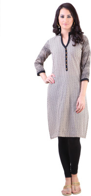 

Libas Women's Printed Straight Kurta(Beige, Black, Beige and black