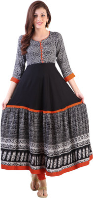 

Libas Women's Printed A-line Kurta(Black)
