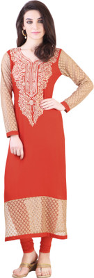 

Libas Women's Self Design Straight Kurta(Orange
