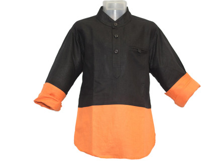 Kooka Boys Solid Straight Kurta(Black, Orange)