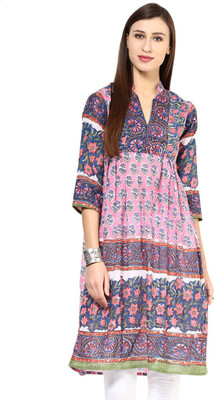 

Jugnu Women's Printed Flared Kurta(Pink