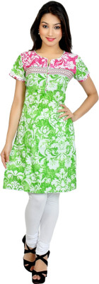 

Sanchey Women's Graphic Print Straight Kurta(Multicolor), Mint green & pink