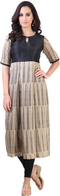 

Libas Women's Printed Anarkali Kurta(Beige, Black