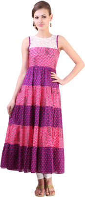 

Libas Women's Printed Anarkali Kurta(Pink, Blue)