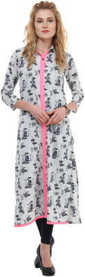 La Firangi Women Printed Straight Kurta(White)