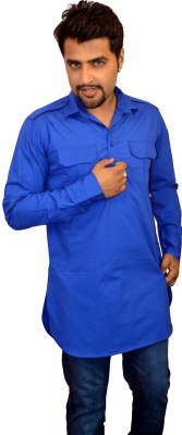 Nation Polo Club Men Solid Pathani Kurta(Blue)