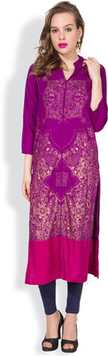Vishudh Women Printed Straight Kurta(Purple, Pink)