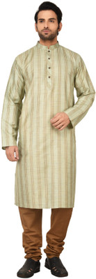 

Rene Men's Striped Straight Kurta(Beige), Light green