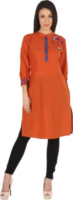 indibelle Women Embroidered Straight Kurta(Brown)