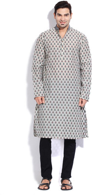 

The Indian Garage Co. Men's Printed Straight Kurta(Beige, Grey), Multicolor