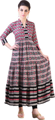 

Libas Women's Printed Anarkali Kurta(Pink, Grey)