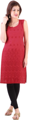 

Libas Women' Embroidered Straight Kurta(Red