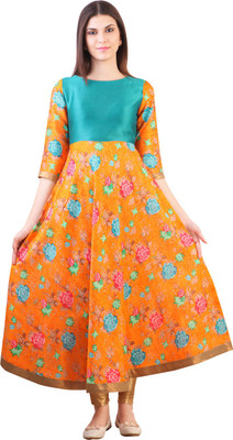 

Libas Women's Floral Print Anarkali Kurta(Orange)