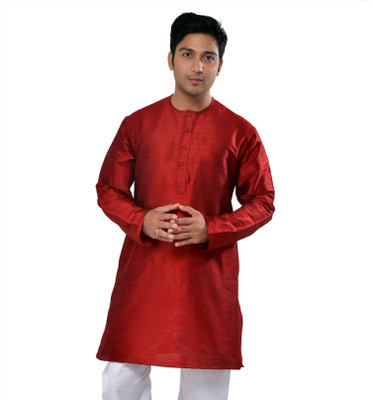 MANYAVAR Men Solid Straight Kurta(Maroon) MANYAVAR Men Solid Straight Kurta(Maroon)