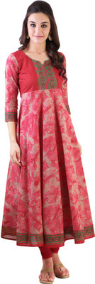 

Libas Women' Printed Anarkali Kurta(Red
