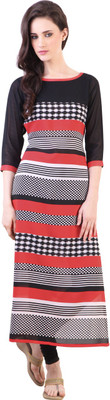 

Libas Women's Striped Straight Kurta(Red, Black