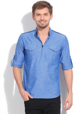

The Indian Garage Co. Men's Solid Straight Kurta(Blue)