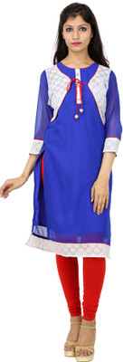 

Kyaara Women's Solid Straight Kurta(Blue, White