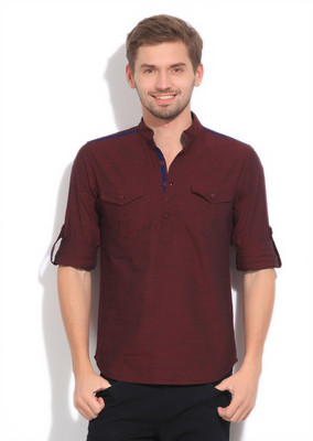 

The Indian Garage Co. Men's Solid Straight Kurta(Maroon, Blood red