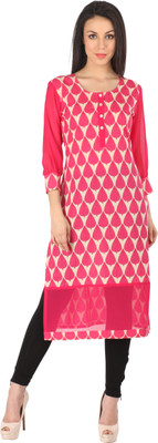

Indibelle Women's Printed Straight Kurta(Pink