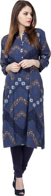 Vishudh Women Printed Straight Kurta(Dark Blue)