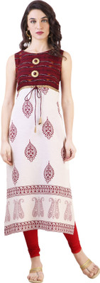 

Libas Women's Printed Straight Kurta(White, Maroon), Cream and maroon