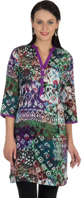 

Sohniye Women's Graphic Print Straight Kurta(Purple, Green)