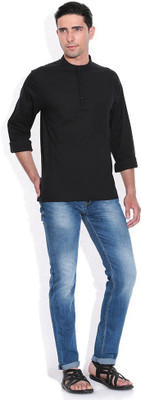 Royal Kurta Men Solid Straight Kurta(Black) Royal Kurta Men Solid Straight Kurta(Black)