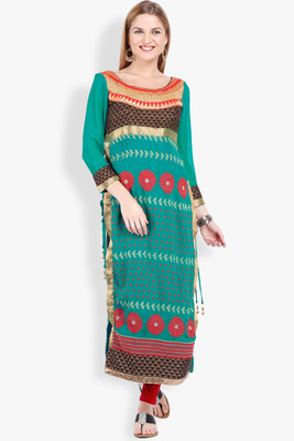 folklore Women Printed Straight Kurta(Red, Green)