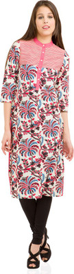 Vishudh Women Printed A-line Kurta(Pink, Beige)