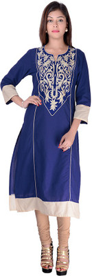 

Kyaara Women's Embroidered Straight Kurta(Blue)