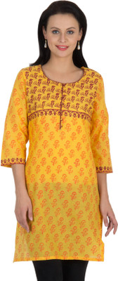

Sohniye Women's Graphic Print Straight Kurta(Yellow)
