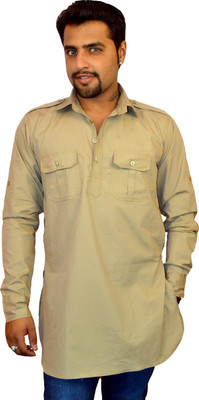 Nation Polo Club Men Solid Pathani Kurta(Beige)