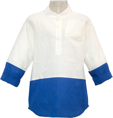 Kooka Boys Solid Straight Kurta(White, Blue)